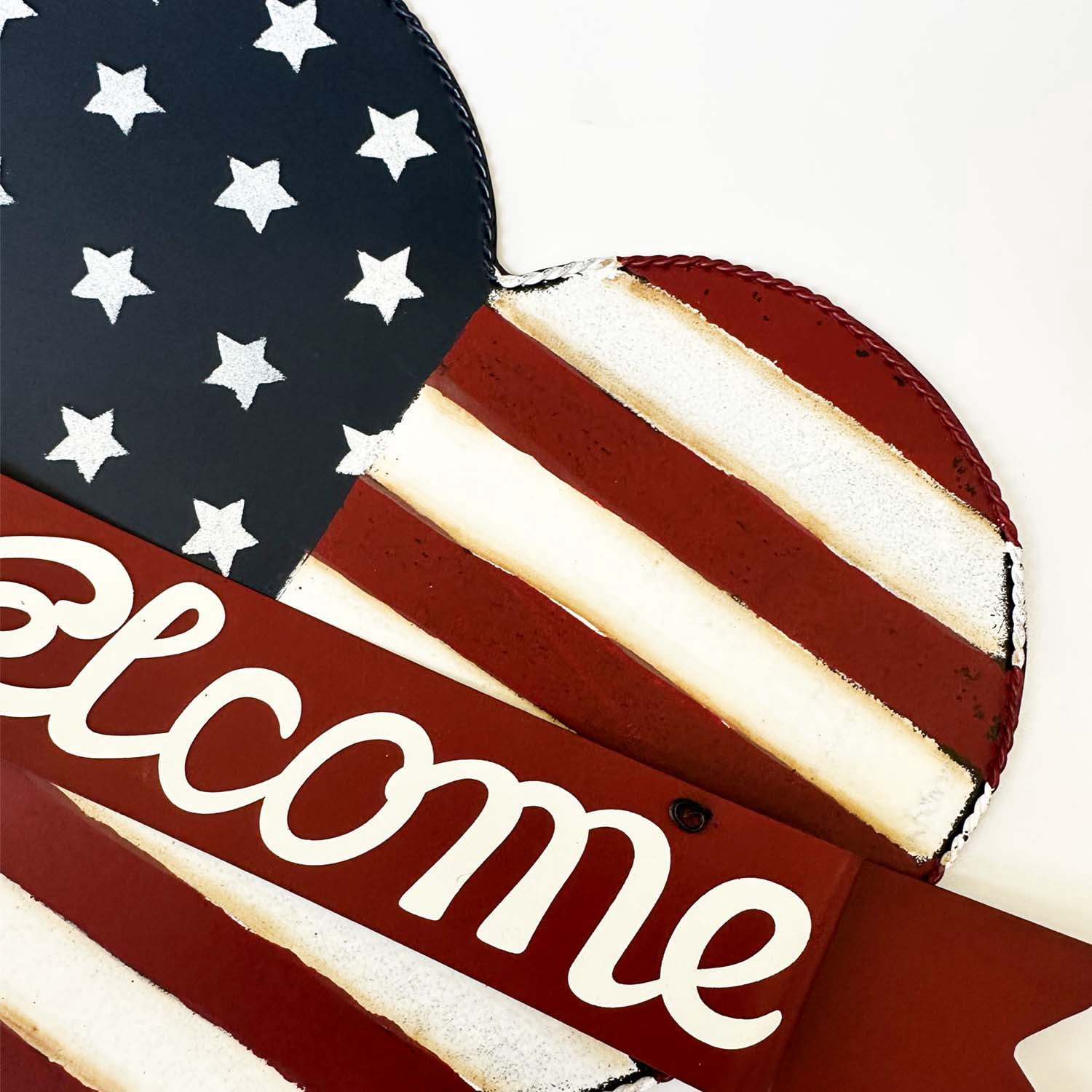 American Flag Heart Welcome Sign, Metal Garden Stake, Patriotic Yard Decor, 22.5" x 16