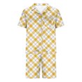 thumbnail image 4 of DDAPJ pyju Mens Plaid Pajama Shorts Set 2 Piece Silk Satin Sleepwear Short Sleeve Button Down Shirt and Elastic Waist Shorts Set Loose Comfy Loungwear with Pockets Yellow XL, 4 of 5