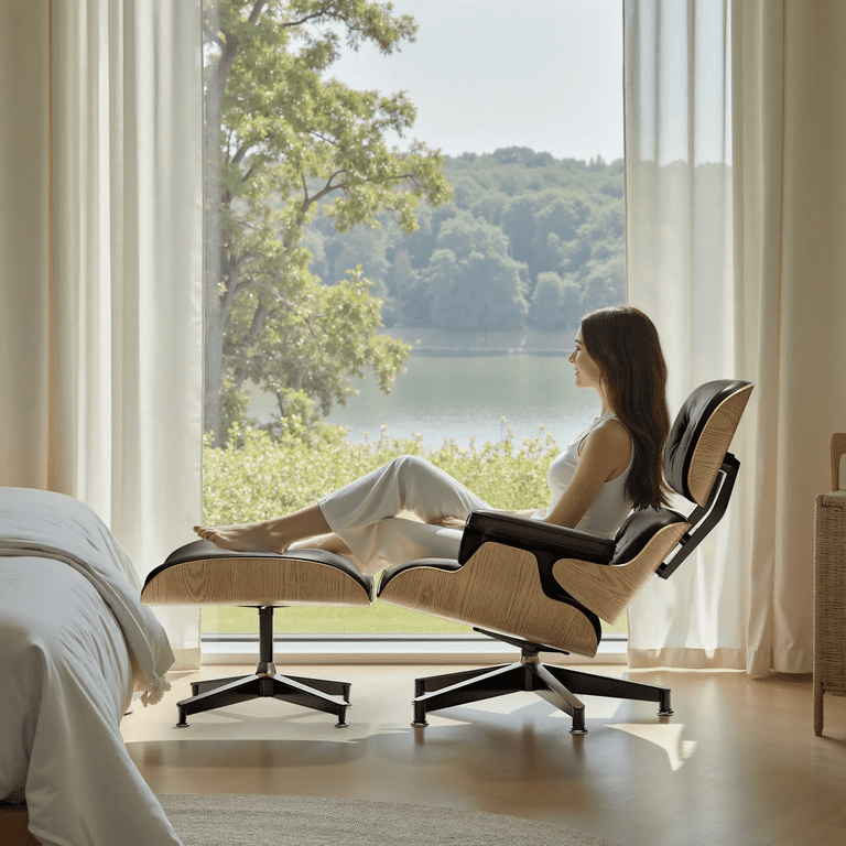 ミッドセンチュリー　オットマン　レザー Cottinch Mid Century Chaise Lounge Chair and Ottoman, Modern