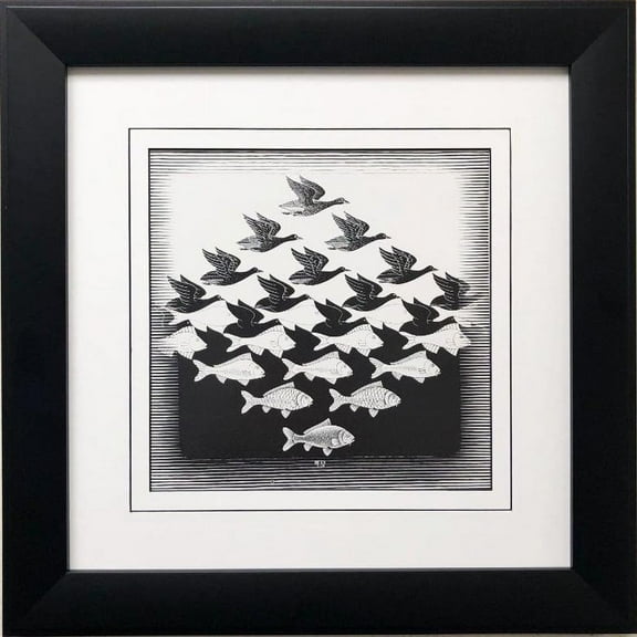 M.C.Escher "Sky and Water I" 1938 CUSTOM FRAMED Art Generic