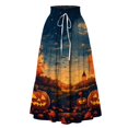 thumbnail image 4 of Womens Casual Elastic Waist Drawstring Midi Skirt Halloween Print Vacation Style A Line Flared Skirt With Pockets, 4 of 6