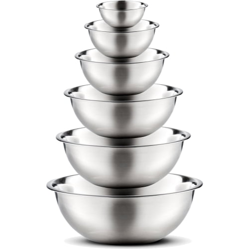 (Set of 4) Stainless Steel Mixing Bowl Set by Tezzorio, 5-8-13-16 Quart Polished Mirror Finish Nesting Flat Base Bowls
