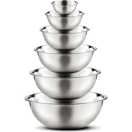 Stainless Steel Mixing Bowls (Set of 6) Polished Mirror Finish Nesting Bowls, ¾ - 1.5 - 3 - 4 - 5 - 8 Quart - Cooking