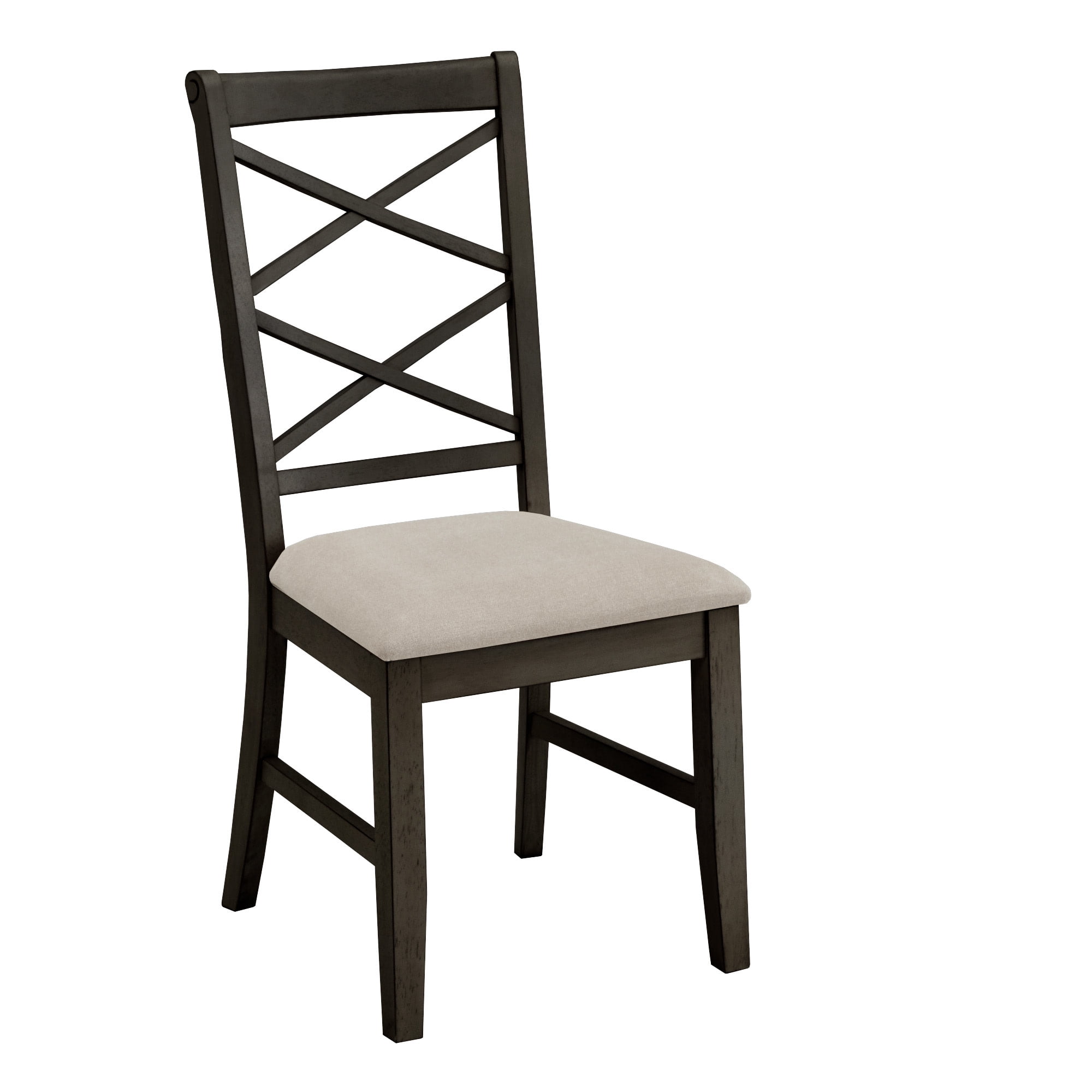 Weston Home Farmhouse Wood Finish Double Cross Back Sand Fabric Dining Chair, Antique Black (Set of 2)
