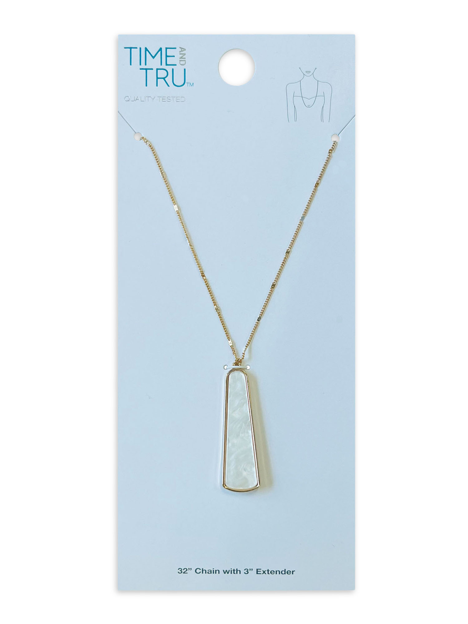 Time and Tru Mother of Pearl Gold Plated Long Pendant Necklace with Lobster Clasp