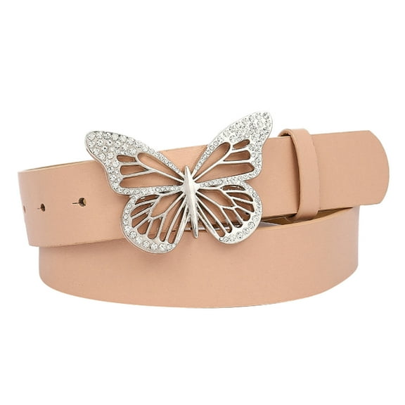 EnJoCho Womens Belts for Jeans Dresses Fashion Silver Rhinestone Butterfly Buckle Belt Women's Faux Leather Belts for Jeans Dresses Ladies Waist Belt with Fashion Buckle