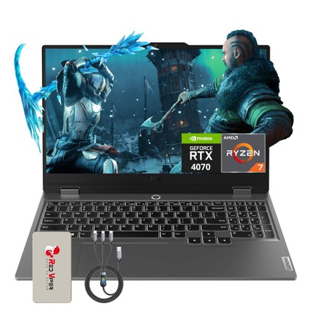 Lenovo LOQ 15.6" FHD 144Hz Gaming Laptop, AMD Ryzen 7-7435HS, NVIDIA GeForce RTX 4070 8GB GDDR6, 16GB DDR5 RAM, 1TB PCIe SSD, Backlit Keyboard, Luna Grey, Windows 11, 128GB Docking Station Set