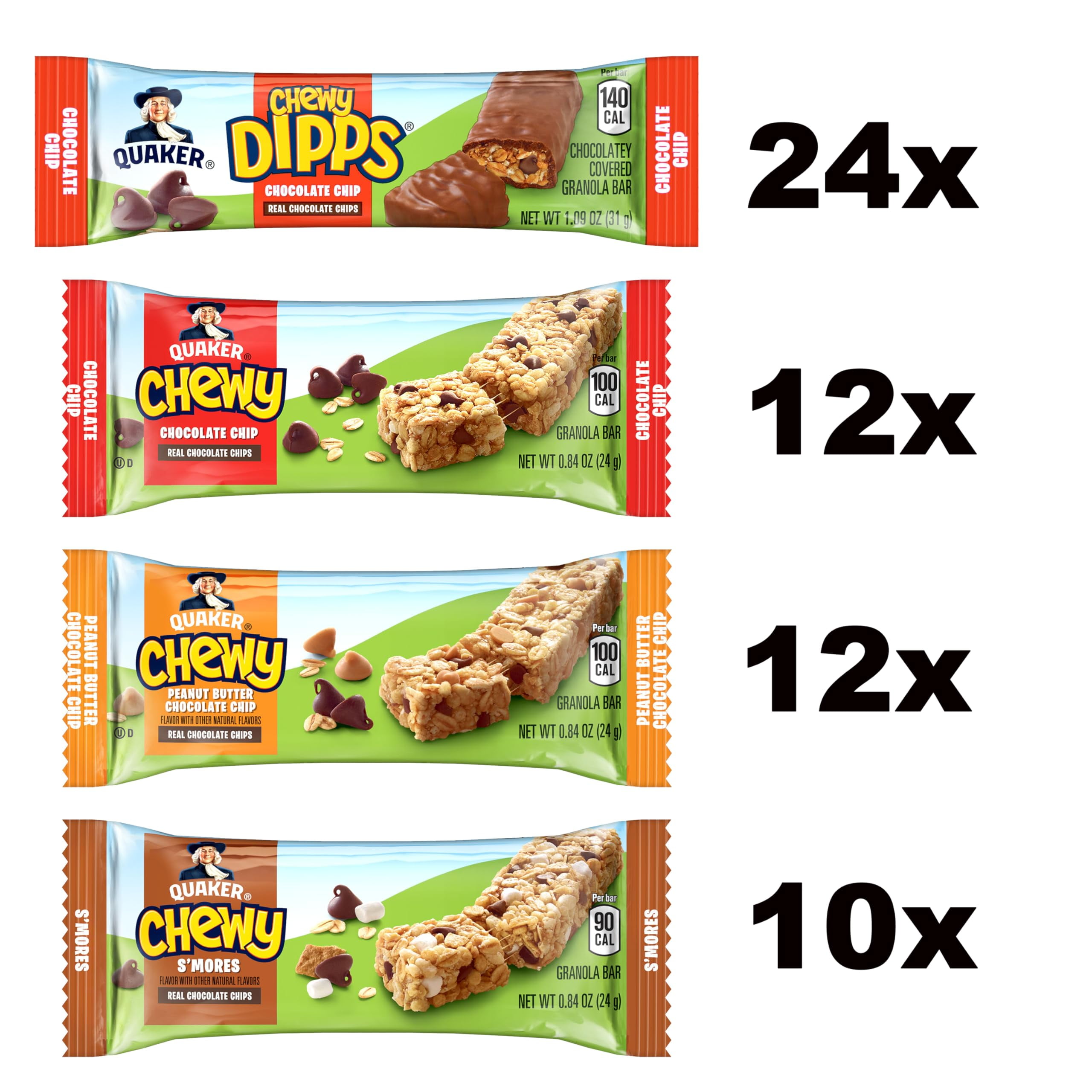 Quaker Chewy Granola Bars, Chewy & Dipps Variety Pack, 58 Count
