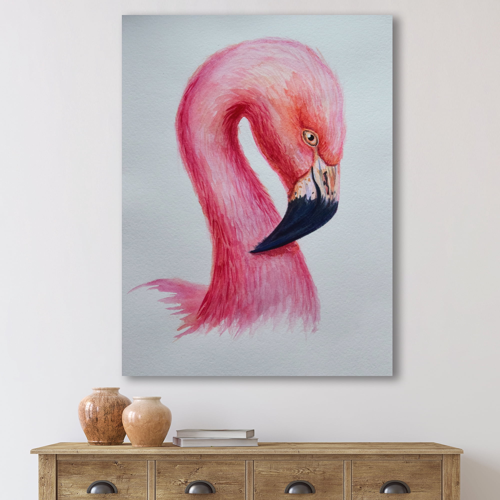 Designart ' Abstract Portrait of Pink Flamingo IV ' Farmhouse Canvas Wall Art Print