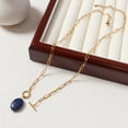 thumbnail image 6 of Lsnesstla Lapis Lazuli Pendant Paperclip Toggle Necklace for Women 18k Gold Plated Paperclip Chain Necklace December Birthstone Natural Lapis Lazuli Jewelry for Wife Mother Grandmother, 6 of 7