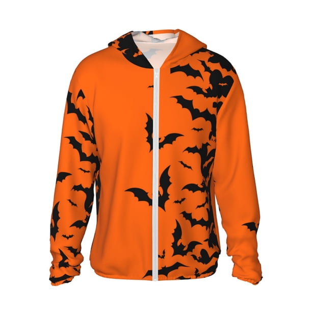 Fotbe Halloween Bats Chaqueta con Protección Solar UPF 50+ para Hombre y Mujer, Camisa con Capucha y Bolsillos-XX-Large