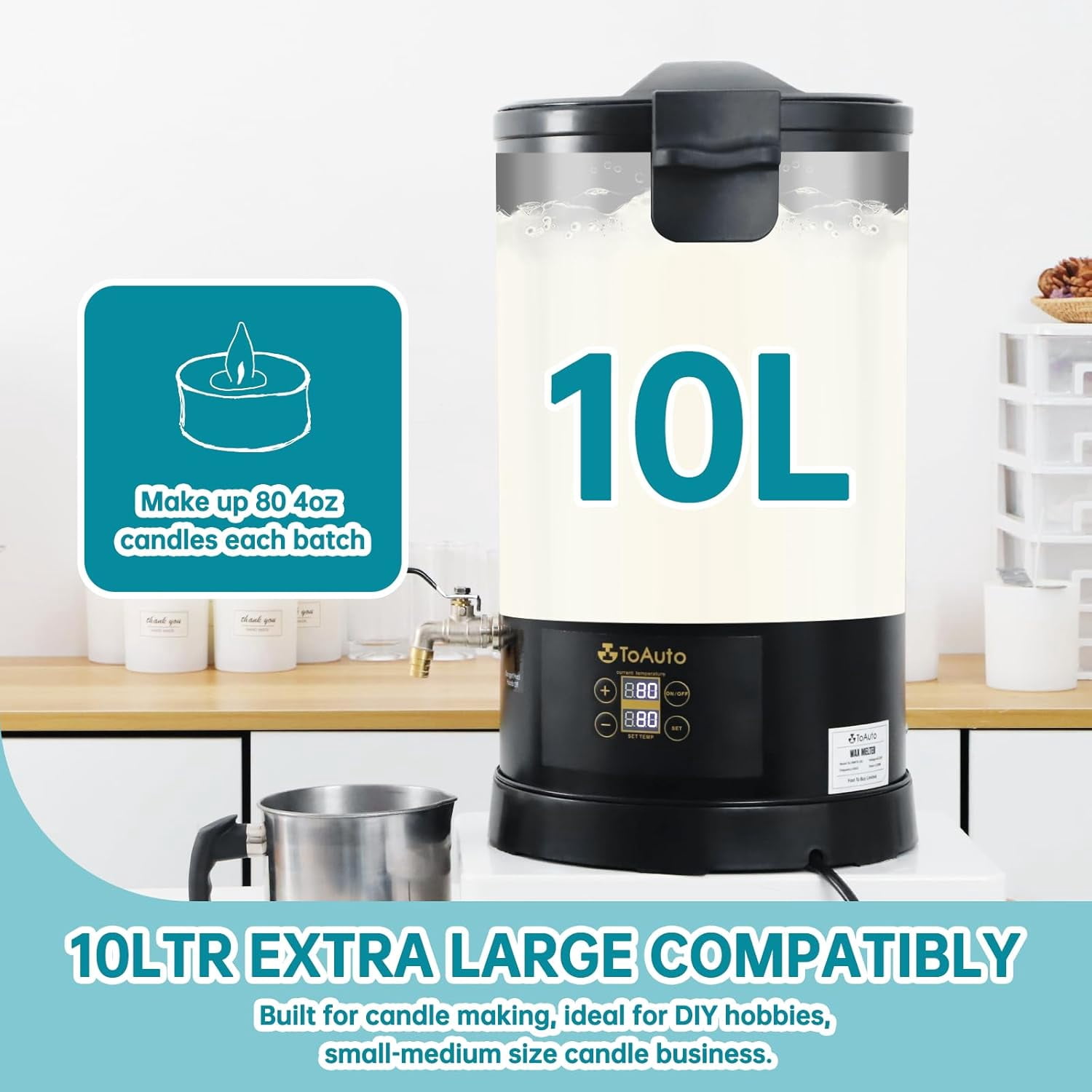 TOAUTO 10 Qt Stainless Steel Digital Wax Melter for Adult Candle Making Kit