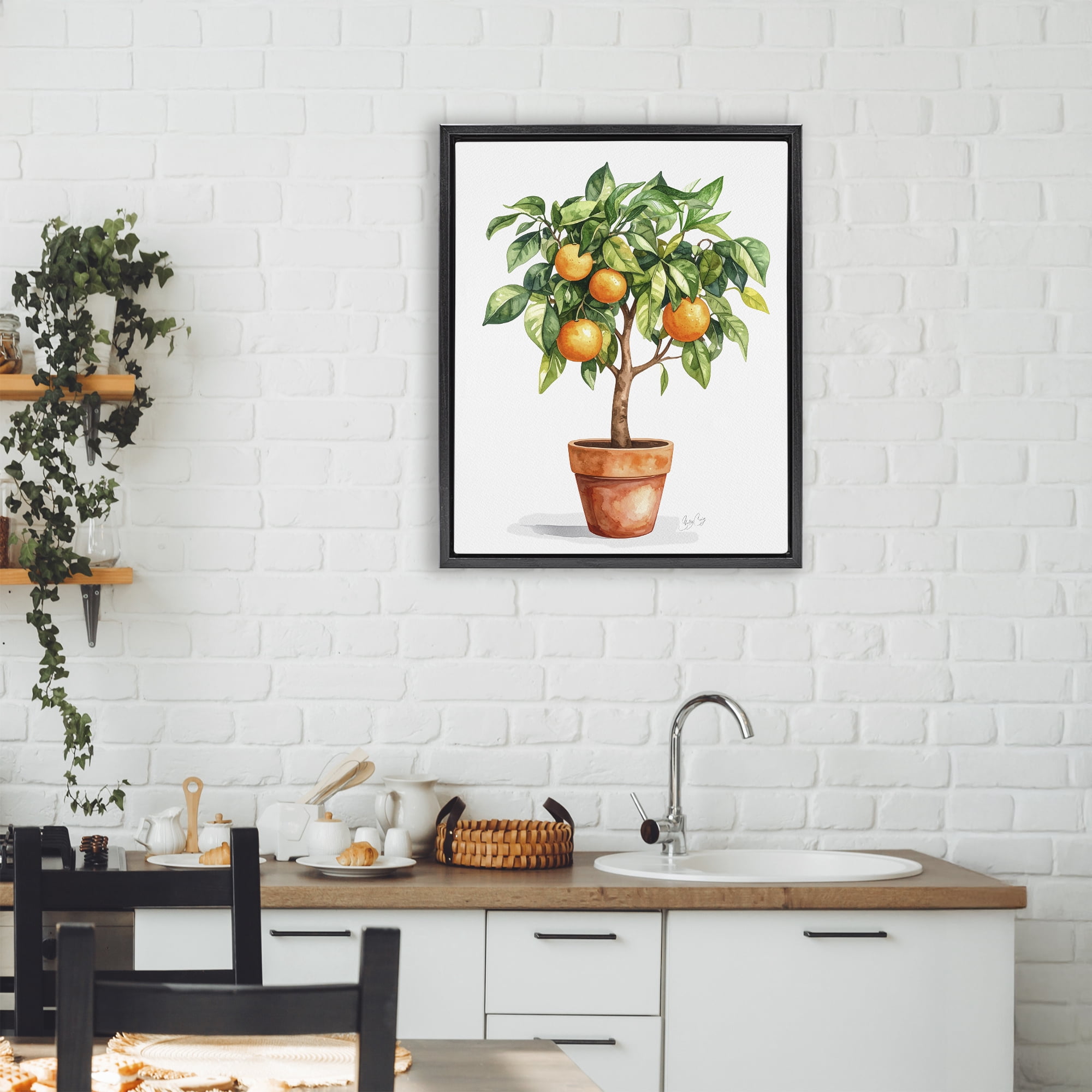 Stupell Industries Potted Orange Tree Black Framed Floater Canvas Wall Art, design by Shelly Craig