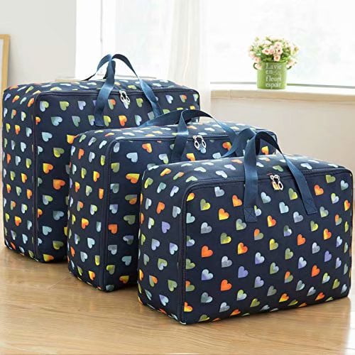 3PCS Oxford Large Clothing Organizer Storage Bags Foldable Comforter Blankets Clothes Storage Bags