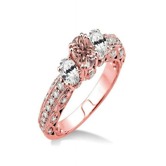 1.50 Carat Oval cut Morganite and Diamond Trilogy Engagement Ring for Women in 14k Rose Gold morganite & diamond engagement ring