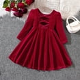 thumbnail image 2 of Zwiiyzr Toddler Girls Velvet Christmas Clothes Flare Big Bowknot Cut Out Dress Princess Dress 3-8 Years Old Red, 2 of 7