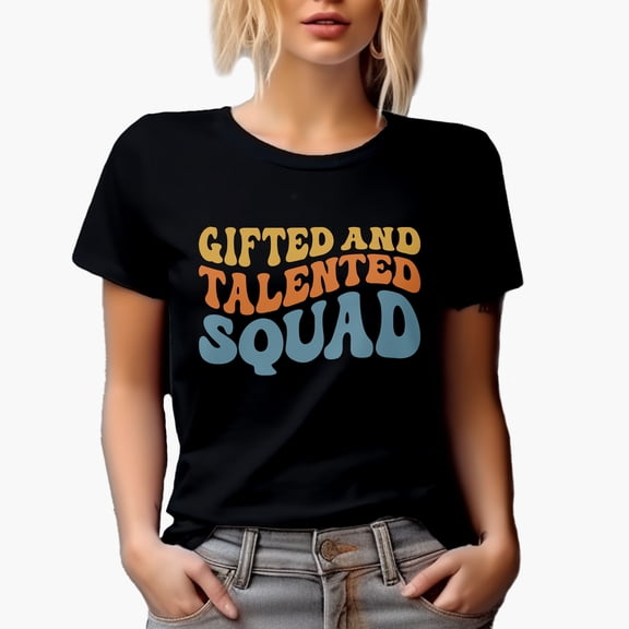 Gifted and Talented Squad, Talents & Gifts Themed, Groovy Retro Wavy Text Merch Gift, Black T-Shirt, Small