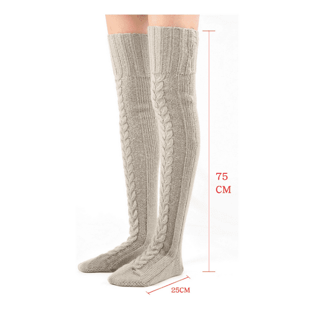 Women's Cable Knitted High Boot Socks Extra Long Winter Over Knee Stockings  Leg Warmers，Beige,SIN 