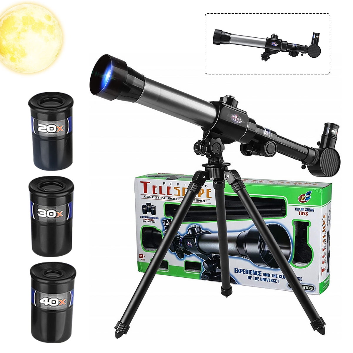 Purple Telescope Gift for Kids 60X Interchangeable Eyepieces 40X Telescope for Kids and Beginners,Portable Kids Telescope with Adjustable Tripod and 20X 