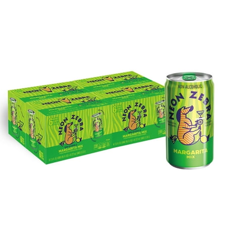 Neon Zebra Margarita Mix, Cocktail Mixers, No Artificial Sweeteners, 5% Juice, 7.5 oz Cans (24 Pack)