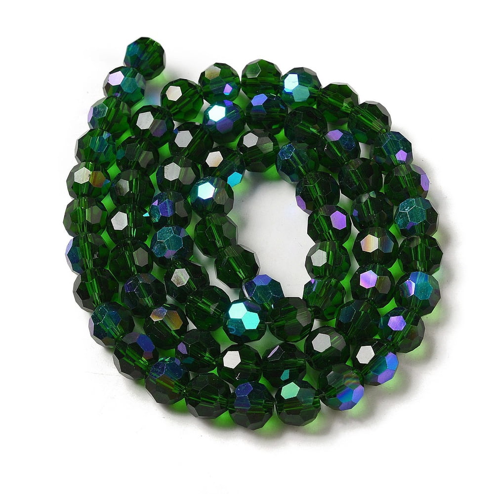 Electroplate Transparent Glass Beads Strands Faceted Round Rainbow Plated Dark Green 8mm Hole: 1mm 66~69pcs/strand 19.29~19.57 inch(49~49.7cm)