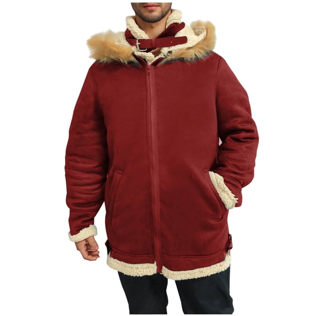 LOVZFMLL Jackets for Men Stylish Solid Zipper Hooded Thickened Punk Motorcycle Leather Jacket