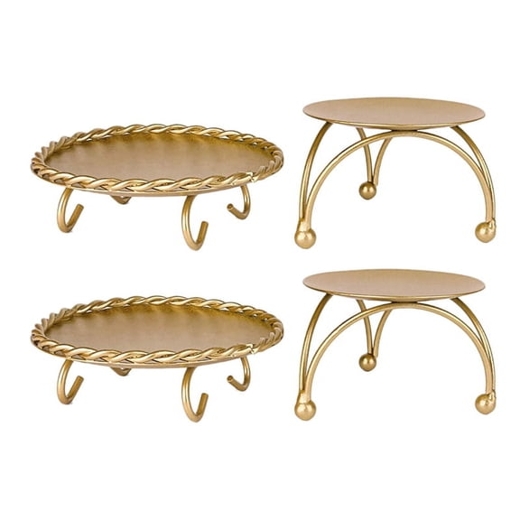 Candle Holder Gold Candle Holders Set of 4 Decorative Iron Pillar Plate Fit LED & Wax Candles Pedestal Candle Stand