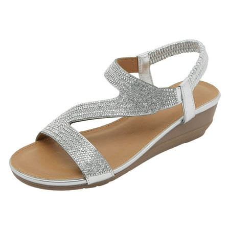 

Ladies Summer Bohemian Style Rhinestone Beach Large Size Slope Heel Sandals