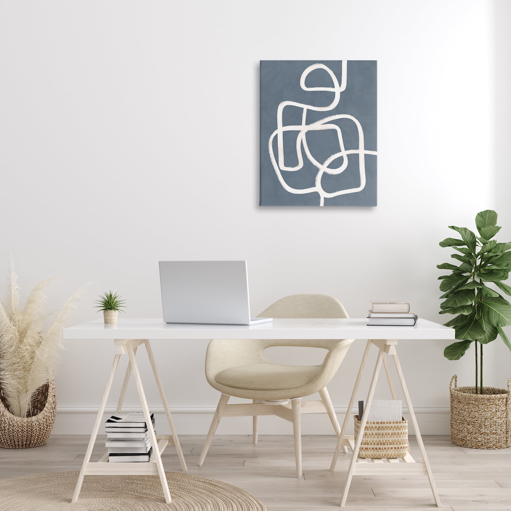 Stupell Industries Blue Freeflow Line Abstract Painting Gallery Wrapped Canvas Art Print Wall Art, 24 x 30