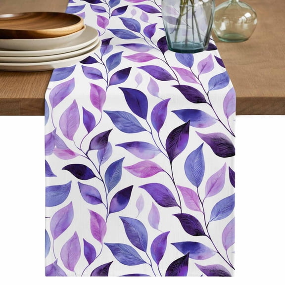 Table Runner 36 Inches Long for Kitchen Dining, Spring Purple Leaves Dresser Scarf Farmhouse, Dining Table Decorations for Wedding/Parties, Country Leaf Plants Pastoral 13 x 36 In