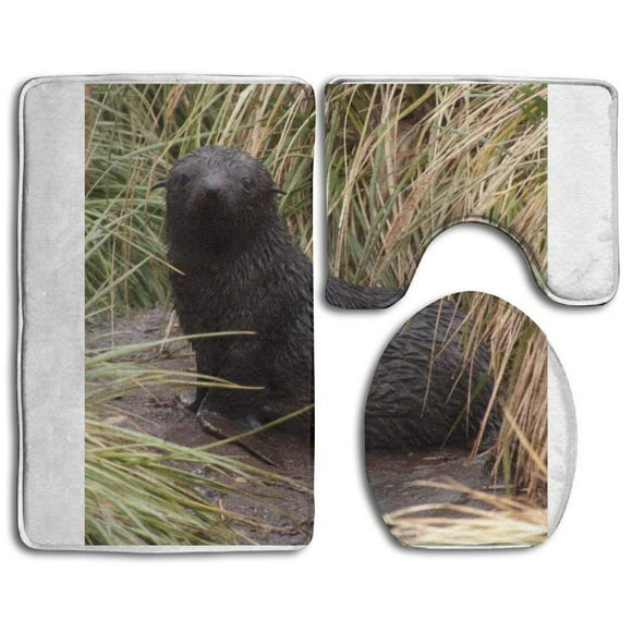 EREHome Fur Seal Bathroom Rug and Lid Cover 3 Piece Bathroom Rugs Set Bath Rug Contour Mat and Toilet Lid Cover