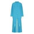 thumbnail image 6 of Mrat 2 Piece Travel Outfits Set Linen Set for Women 2 Piece Outfits Button Shirt and Loose Pants Set Casual Sets Wide Leg Pants Set S-28 Blue M, 6 of 9