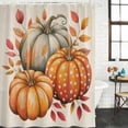 thumbnail image 2 of Burnt Orange Pumpkin Fall Shower Curtain, Waterproof Shower Curtains for Bathroom, Thanksgiving Botanical Leaves Rustic Washable Fabric Bathtub Curtain Set Bath Decor with 12 Hooks Extra Long 72"x96", 2 of 8