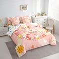thumbnail image 3 of Homewish Lovely Daisy Flower 7-Piece Bedding Comforter Set,Cartoon Floral Wreath King Bedding Sets,Pink Yellow Bed Sheets For Girl,Microfiber Bedroom Decor Reversible, 3 of 8