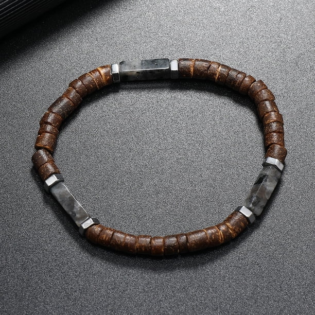 Xiao Hua Pulsera de cuentas de concha de coco hecha a mano para apilar, pulsera ajustable tejida a mano para mujeres y hombres-R