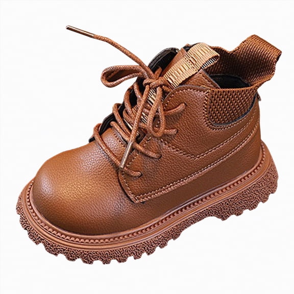 Gvdentm Girls' Boots Lace Up Riding Boots Girls Mid Calf Boots Pu Leather Side Zipper Boot Non Slip Toddler Winter Shoes(Brown,6.5)