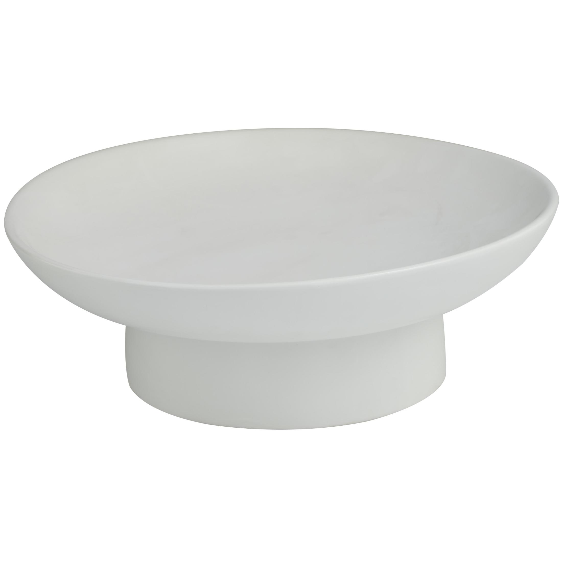 DecMode 16" Round Wide White Ceramic Decorative Bowl with Elevated Base