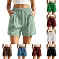 thumbnail image 7 of Moxiu Womens Shorts with Pockets Flowy Elastic Waist Scallop Hem Shorts Beach Vacation Summer Lounge Cotton Short Pants 2026 Blue,S, 7 of 7