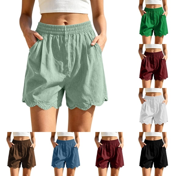 Women's Soft Cotton Elastic Waistband Shorts with Pockets, Pull On Casual Summer Bottoms with Relaxed Fit, Comfortable Everyday Shorts with Tummy Control for Active Walking,