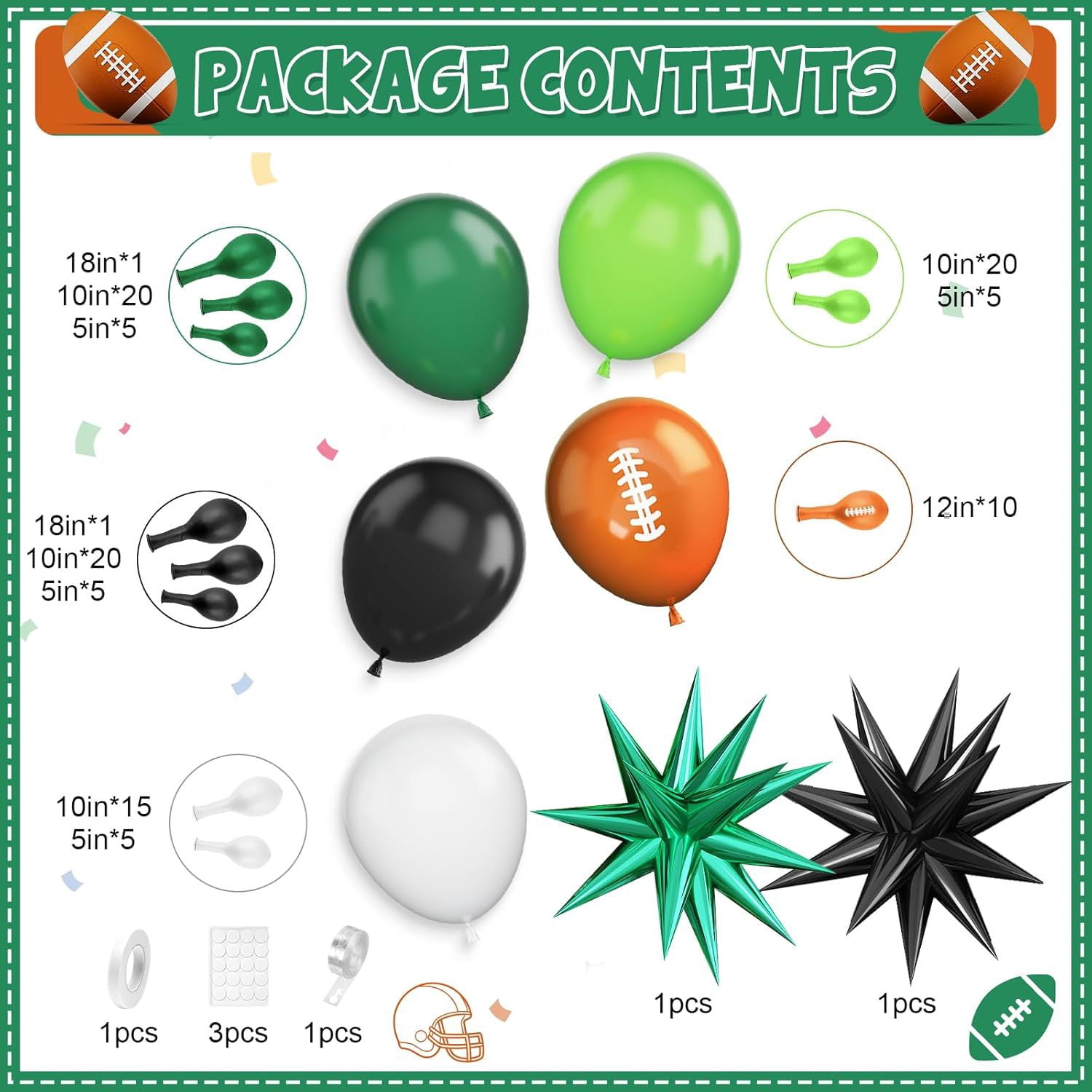Football Balloon Arch Kit, Soccer Foil Party Balloons, Sports Birthday Party Decorations for Boys & Men, Ideal for Rugby Touchdown, Game Day, Sports Theme Party Supplies