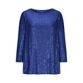 thumbnail image 4 of Womens Shirts Sequin Shirt Blue Long Sleeve Sparkle Shirt Shiny Top Party Shirts Holiday Outfit, 4 of 6