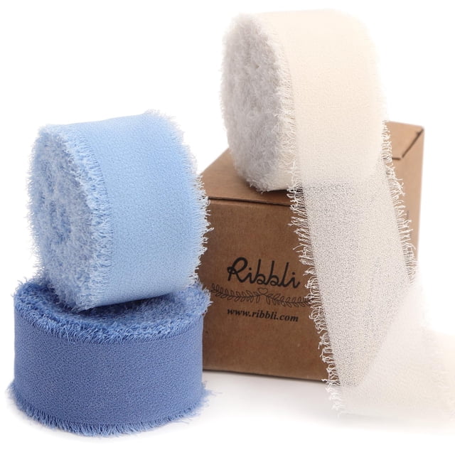 Cinta Ribbli azul de 2,54 cm x 3 rollos en total de seda de chifón de 21,95 m