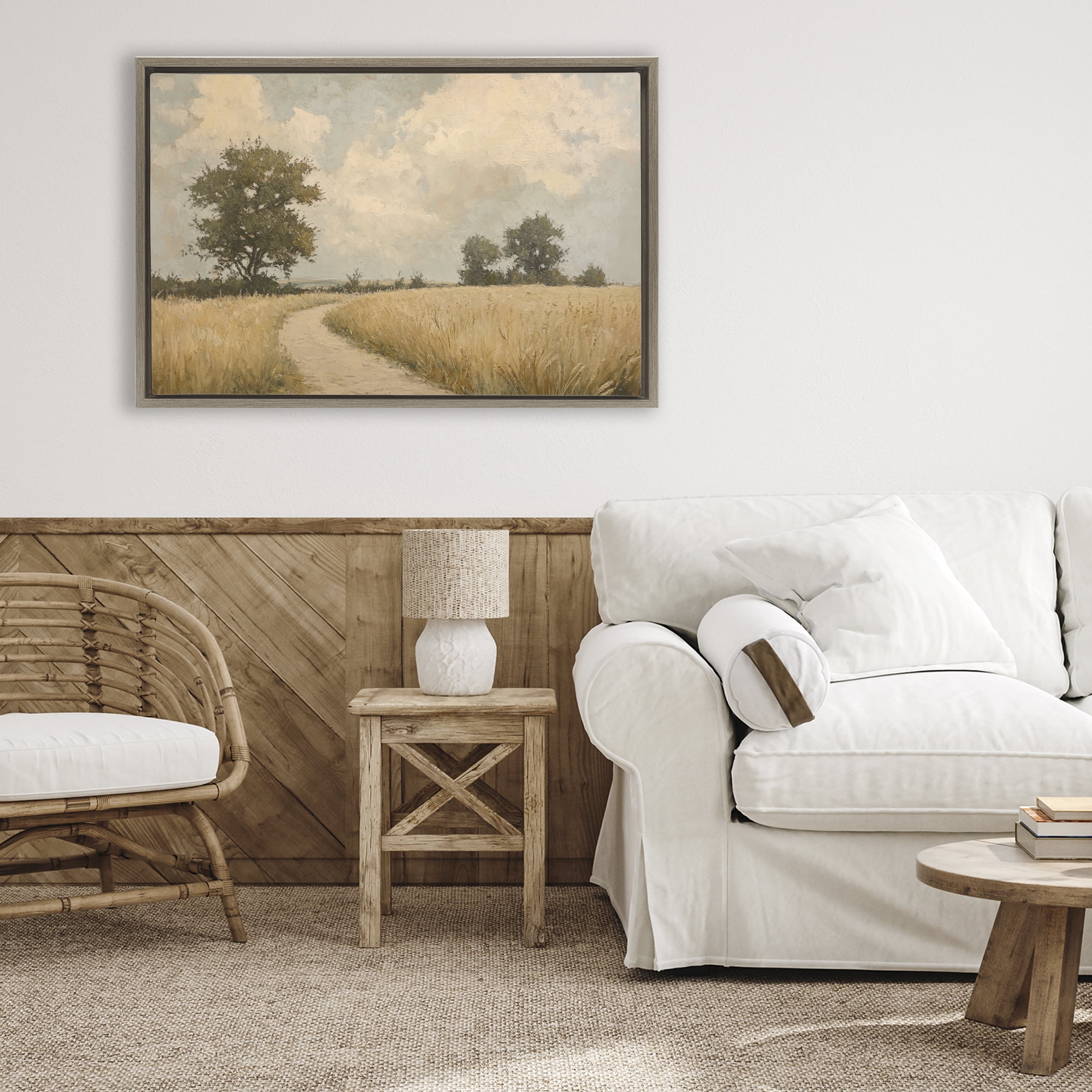 Stupell Industries Soft Field of Wheat Brown Framed Floater Canvas Wall Art, design by Petal Prints Design