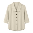 thumbnail image 4 of Ynynloco Womens 3/4 Sleeve Cotton Linen Shirts Peter Pan Collar Button Down Tops Lightweight Breathable Casual Cute Tops, 4 of 8