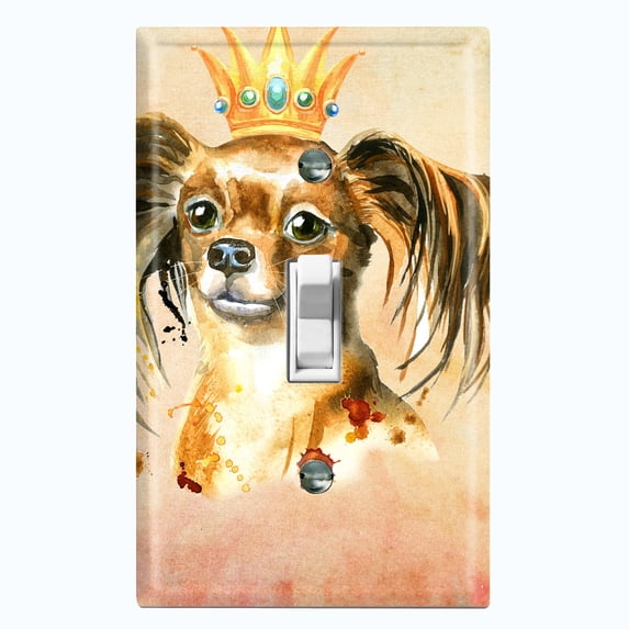 Metal Light Switch Plate Cover Cute Chihuahua Golden Crown Beige DOG017