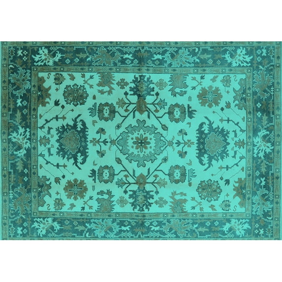 Ahgly Company Machine Washable Indoor Rectangle Oriental Turquoise Blue Traditional Area Rugs, 5' x 7'