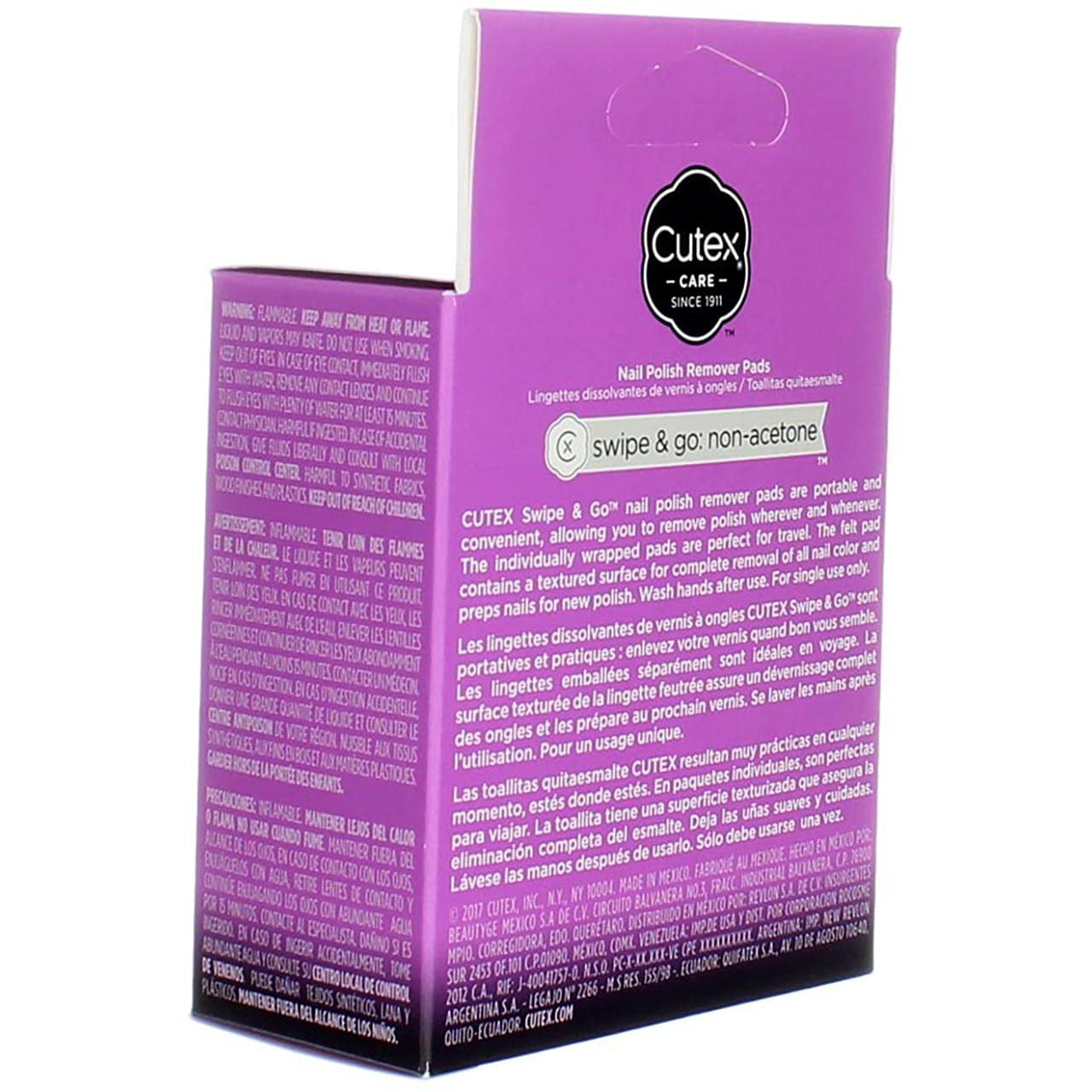 Cutex Swipe & Go Non-Acetone Nail Polish Remover Pads, 10 Ct, 2 Pack -  