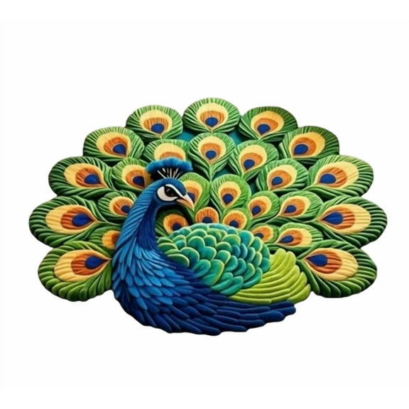 24x24 Inch Quick Dry Non-Slip Crystal Velvet Peacock Mat, Decorative Floor Rug for Entryway and Bath, Soft and Absorbent Mat for Home and Laundry Room