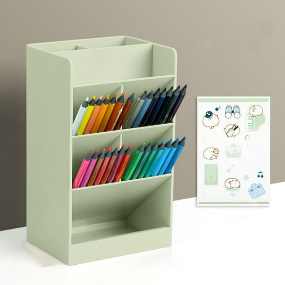 Slant Insertion Pen Holder Storage Box, Green led pencils, 1 Pen Holder Pencil Barrel, Green