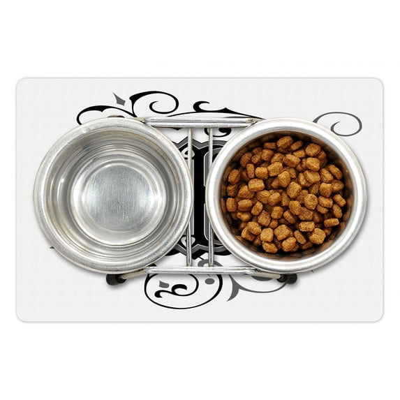 Letter K Pet Mat for Food and Water, Uppercase Design from Medieval Times Typography Sign Alphabet Pattern, Non-Slip Rubber Mat for Dogs and Cats, 18" X 12", by Ambesonne